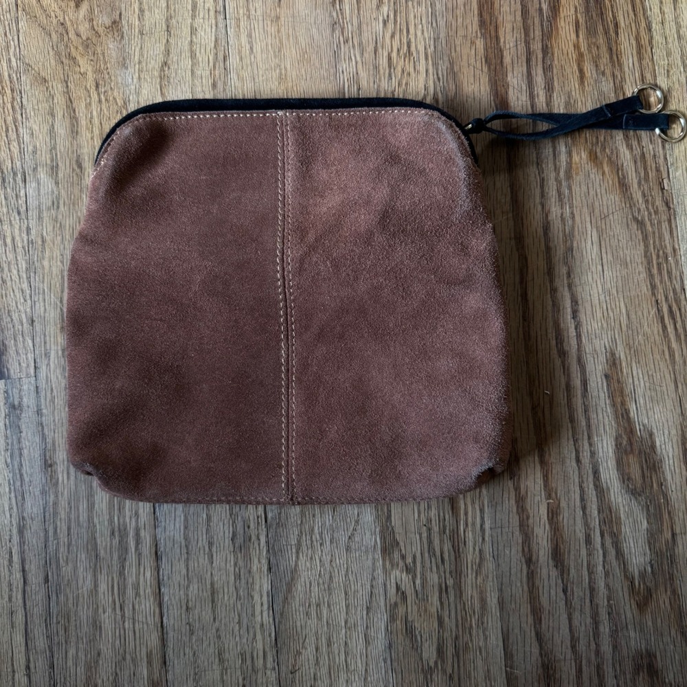 Danielle Nicole Brown Suede Foldover Clutch Bag Black Trim Tassel Zip Boho